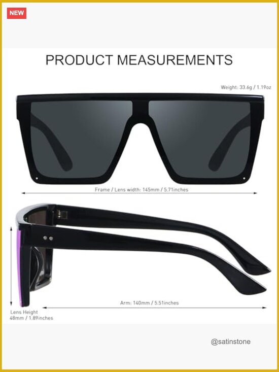 Oversized Square Flat Top Shield Sunglasses UV Protection Rimless main image 4